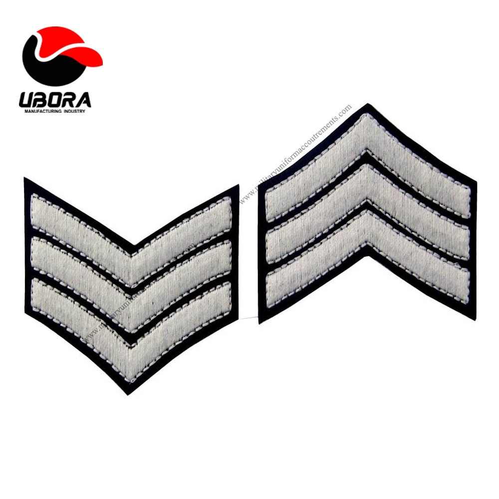 Glow in Dark  white color Chevrons Sergeant Stripes US Embroidered Arms Emblem Iron On Sew On 